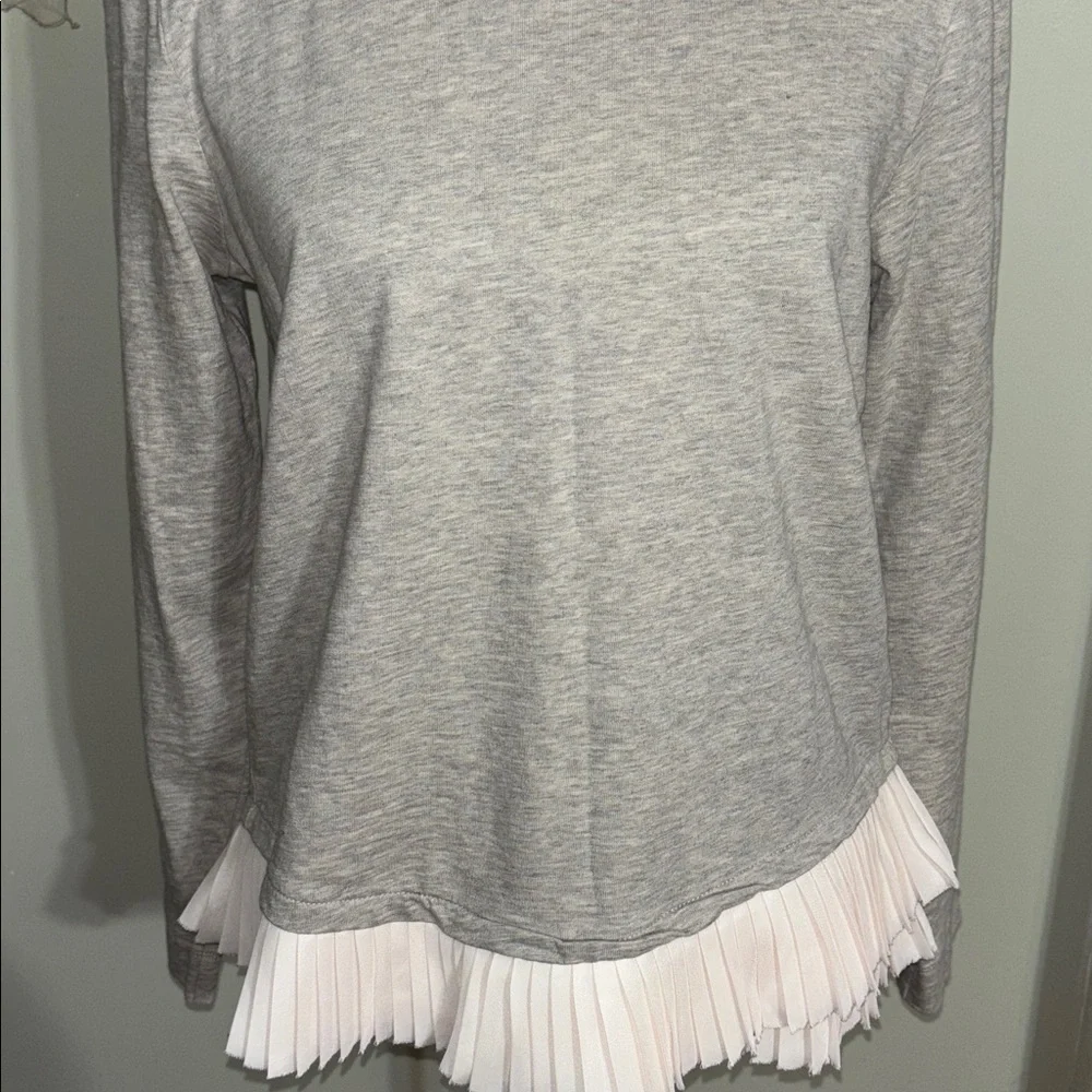 J. Crew Light Gray Long Sleeve Top with Pleated Hem